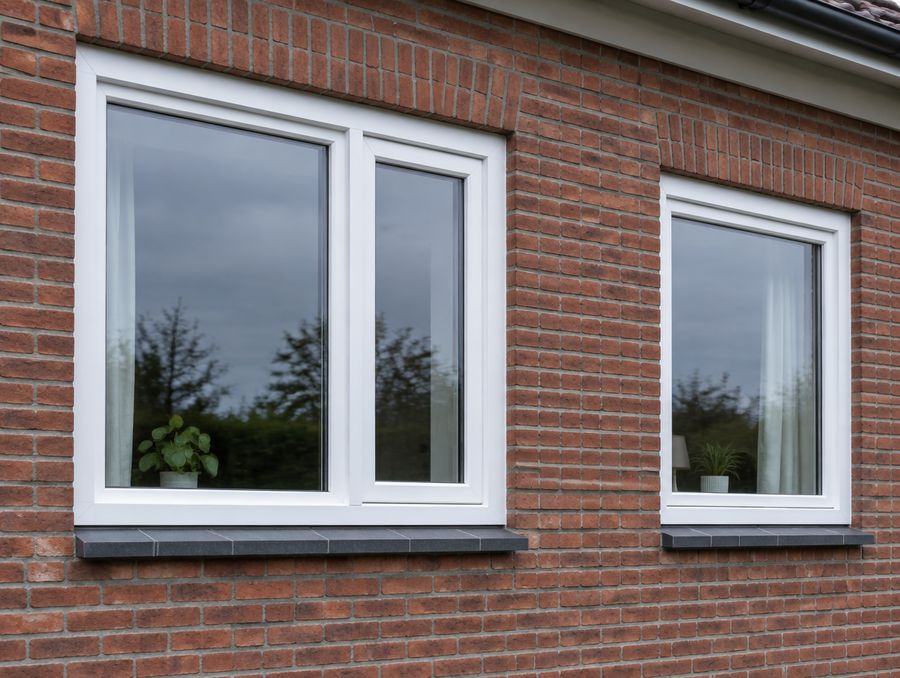 Nieuwe witte kunststof kozijnen in een gevel